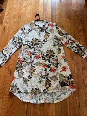 Floral High Low Dress or Tunic, button down, woodland colors, long sl, excellent